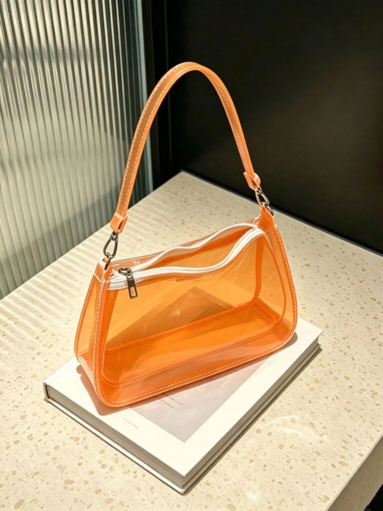 Premium Stitched Clear PVC Underarm Bag, Detachable Strap & Inner Zipper Pocket, Waterproof Stadium-Approved Shoulder Purse