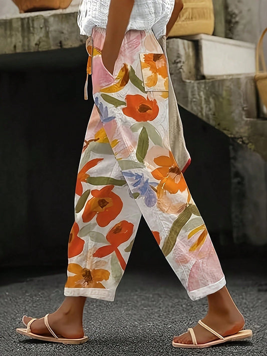 Printed High Waist Casual Pants, Versatile Trousers, Women's All-Match Style, Summer, Women's Clothing Spring