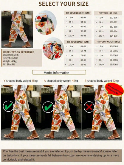 Printed High Waist Casual Pants, Versatile Trousers, Women's All-Match Style, Summer, Women's Clothing Spring