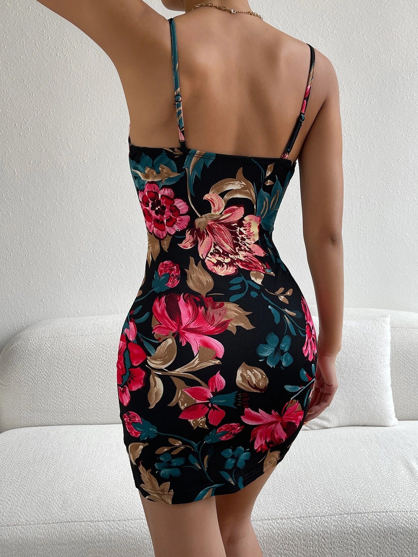 Privé Floral Print Scallop Trim Cami Summer Bodycon Dress