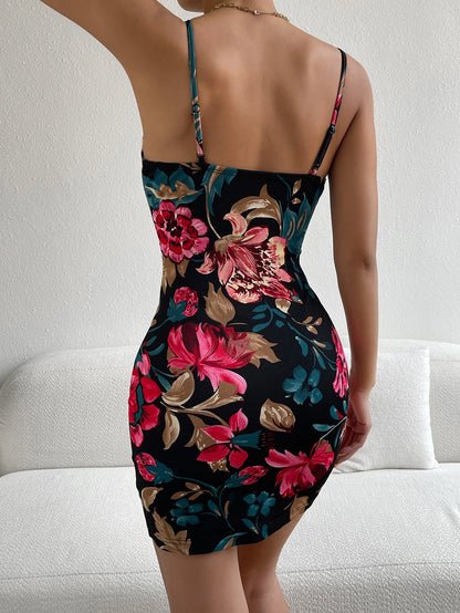 Privé Floral Print Scallop Trim Cami Summer Bodycon Dress