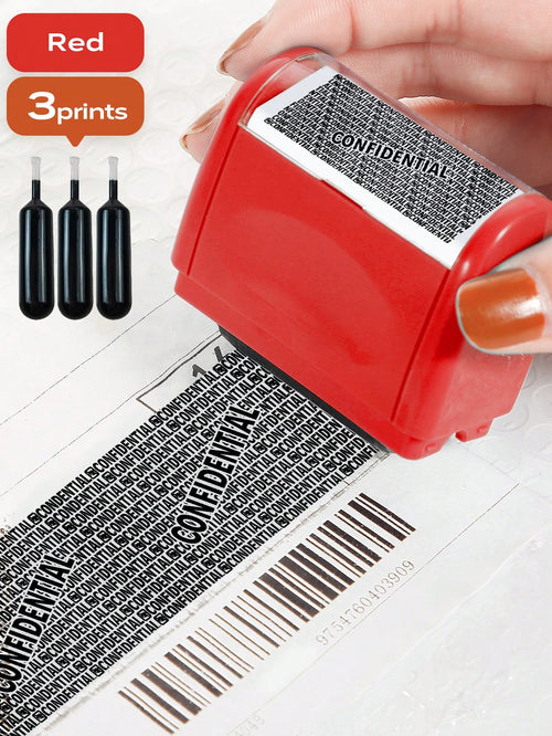Privacy Protection Roller Stamp, Delivery Slip Address Privacy Pen, Personal Information Leakage Prevention, Convenient Privacy & Security Protection, Fast Drying Stamp Ink- 3 Refill Ink Cartridges A