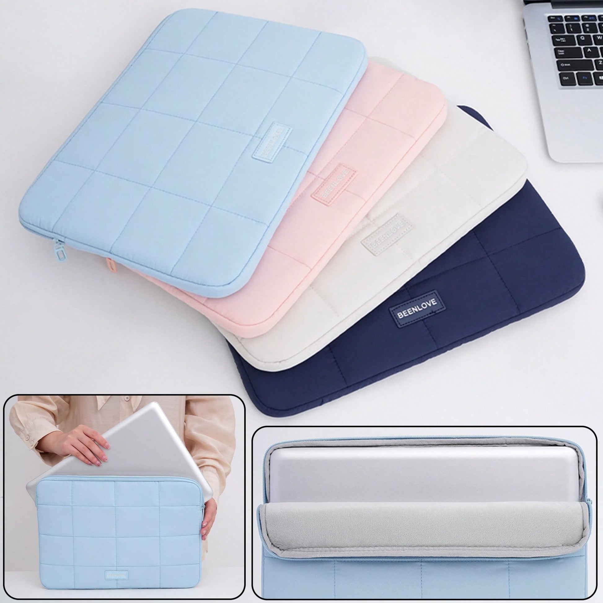 Puffy Quilted Laptop Sleeve 13/14/15.6 Inch, Soft Cotton Padded Tablet & Laptop Case For MacBook Pro/Air, Shockproof Protective Laptop Bag With Zipper
