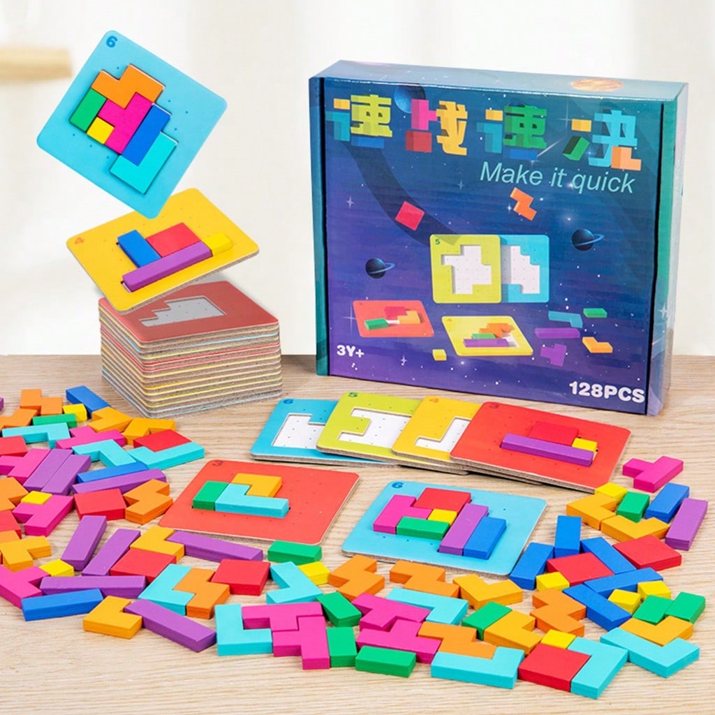 Quick-Paced Concentration Battle Puzzle Game For Parent-Child Duo- Colorful Cube Building Blocks Tabletop Toy- Logic Thinking Training Tool- For Children 3+ Years Old- Enhance Spatial Cognition, H