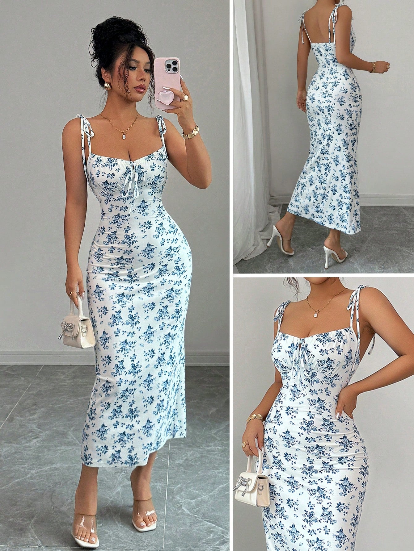 Rafferiza Women Ditsy Floral Strappy Elegant Dress