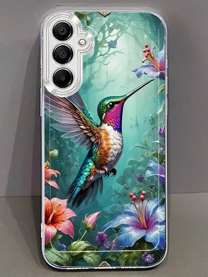 Rainforest Flowers And Hummingbirds Phone Case Suitable For Compatible With IPhone 17,16, 15, 14, 13, 12, 11, Pro Max,Air, Plus,As Well As Galaxy S25/24/23/22/21 Ultra/FE/Edge/+,A73/72/54/53/52/50/35