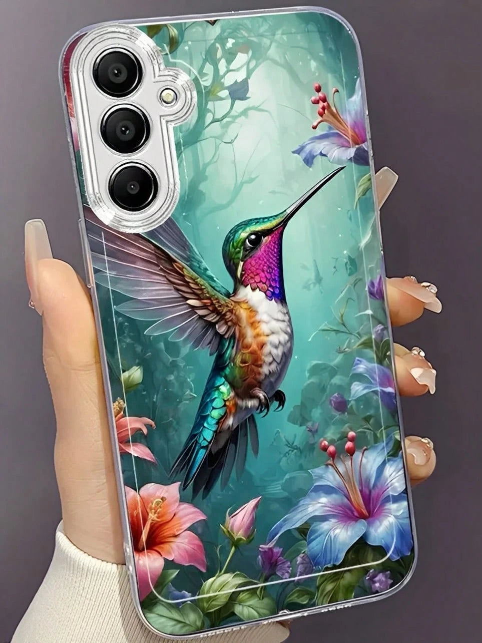 Rainforest Flowers And Hummingbirds Phone Case Suitable For Compatible With IPhone 17,16, 15, 14, 13, 12, 11, Pro Max,Air, Plus,As Well As Galaxy S25/24/23/22/21 Ultra/FE/Edge/+,A73/72/54/53/52/50/35