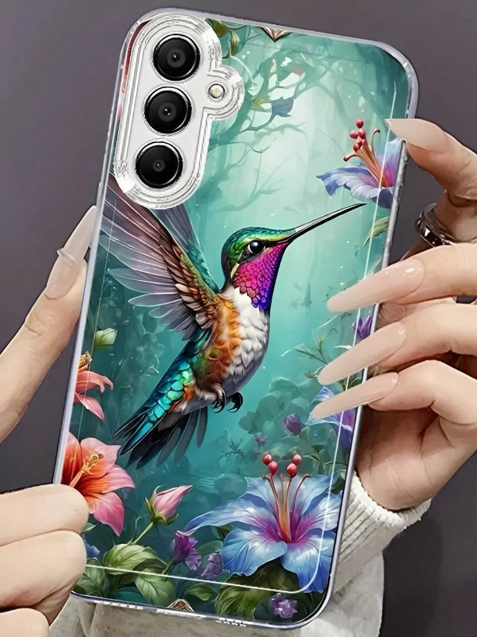 Rainforest Flowers And Hummingbirds Phone Case Suitable For Compatible With IPhone 17,16, 15, 14, 13, 12, 11, Pro Max,Air, Plus,As Well As Galaxy S25/24/23/22/21 Ultra/FE/Edge/+,A73/72/54/53/52/50/35