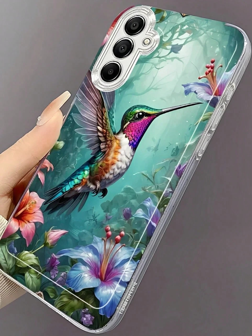 Rainforest Flowers And Hummingbirds Phone Case Suitable For Compatible With IPhone 17,16, 15, 14, 13, 12, 11, Pro Max,Air, Plus,As Well As Galaxy S25/24/23/22/21 Ultra/FE/Edge/+,A73/72/54/53/52/50/35