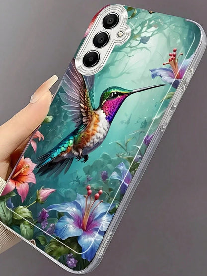 Rainforest Flowers And Hummingbirds Phone Case Suitable For Compatible With IPhone 17,16, 15, 14, 13, 12, 11, Pro Max,Air, Plus,As Well As Galaxy S25/24/23/22/21 Ultra/FE/Edge/+,A73/72/54/53/52/50/35