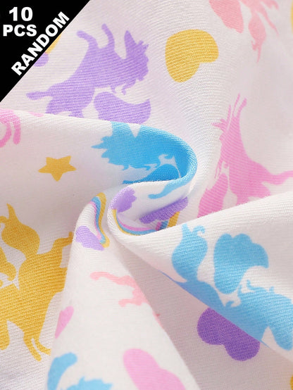 Random 10pcs Girls Toddler Simple Fashion All-Over Print Cartoon Animal Heart Pony Strawberry Pattern Triangle Panties Girls Underwear