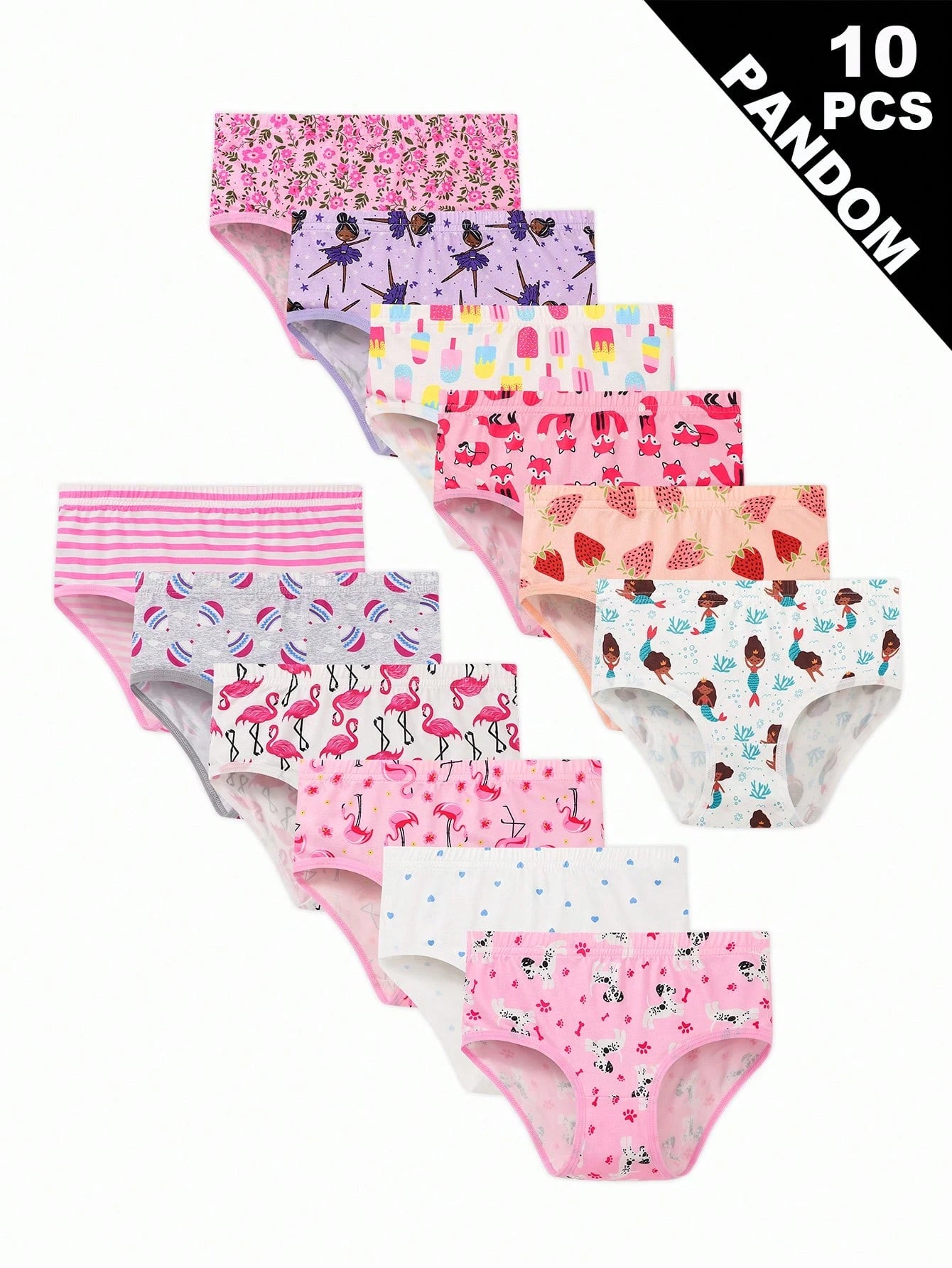 Random 10pcs Girls Toddler Simple Fashion All-Over Print Cartoon Animal Heart Pony Strawberry Pattern Triangle Panties Girls Underwear
