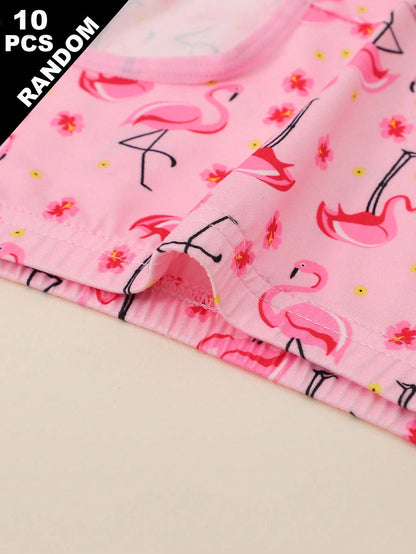 Random 10pcs Girls Toddler Simple Fashion All-Over Print Cartoon Animal Heart Pony Strawberry Pattern Triangle Panties Girls Underwear