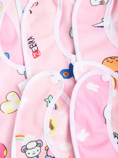 Random 8pcs Pink Tone Floral Pattern Baby Crystal Velvet Waterproof U-Shaped Snap Button Bib For Feeding
