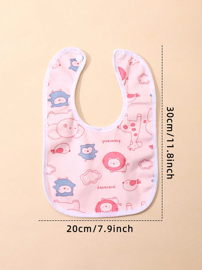 Random 8pcs Pink Tone Floral Pattern Baby Crystal Velvet Waterproof U-Shaped Snap Button Bib For Feeding