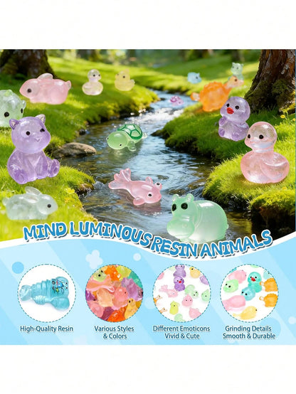 Random Color (Pink Etc.) Mini Resin Animal Decorations, Luminous Resin Cute Animal Figurines, Creative Home Office Desk Decor, Luminous Resin Duck, Home Decor Accessories