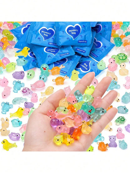 Random Color (Pink Etc.) Mini Resin Animal Decorations, Luminous Resin Cute Animal Figurines, Creative Home Office Desk Decor, Luminous Resin Duck, Home Decor Accessories