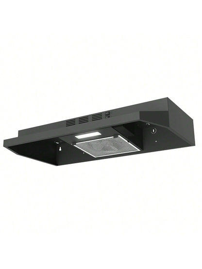 Range Hood 30 Inch Under Cabinet, Ducted/Ductless Convertible Kitchen Hood, Stainless Steel Vent Hood With LED Light,Under Cabinet Hood With 2 Speed Exhaust Fan,Black