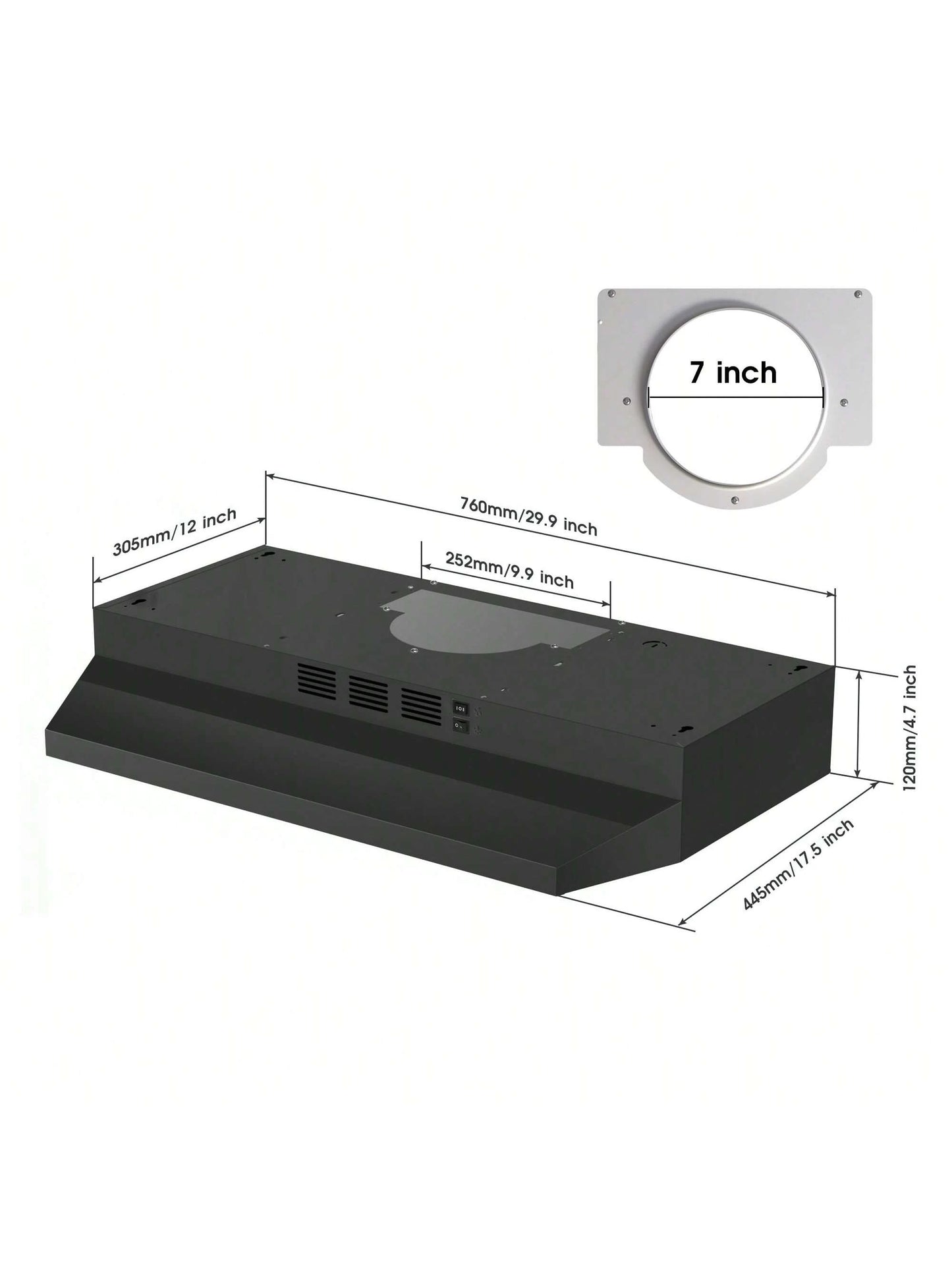 Range Hood 30 Inch Under Cabinet, Ducted/Ductless Convertible Kitchen Hood, Stainless Steel Vent Hood With LED Light,Under Cabinet Hood With 2 Speed Exhaust Fan,Black