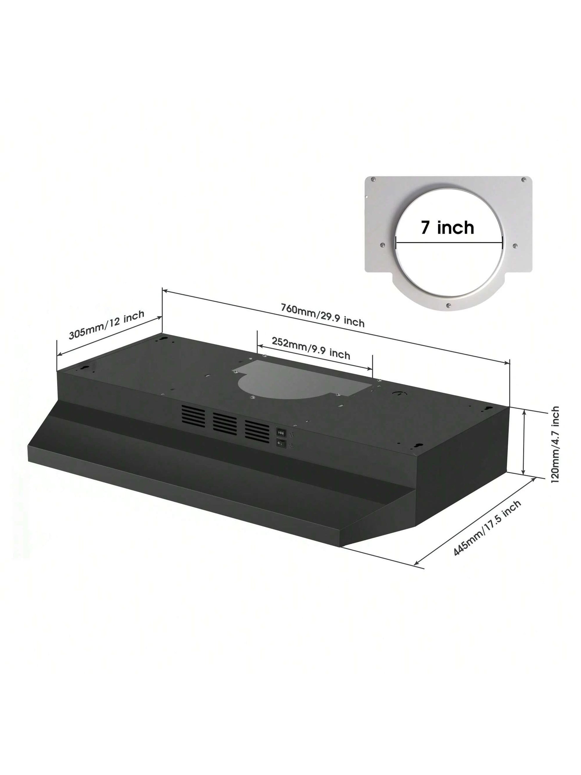 Range Hood 30 Inch Under Cabinet, Ducted/Ductless Convertible Kitchen Hood, Stainless Steel Vent Hood With LED Light,Under Cabinet Hood With 2 Speed Exhaust Fan,Black