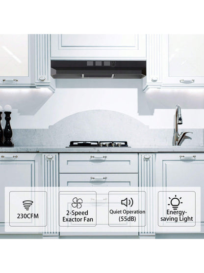 Range Hood 30 Inch Under Cabinet, Ducted/Ductless Convertible Kitchen Hood, Stainless Steel Vent Hood With LED Light,Under Cabinet Hood With 2 Speed Exhaust Fan,Black