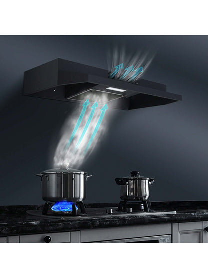 Range Hood 30 Inch Under Cabinet, Ducted/Ductless Convertible Kitchen Hood, Stainless Steel Vent Hood With LED Light,Under Cabinet Hood With 2 Speed Exhaust Fan,Black