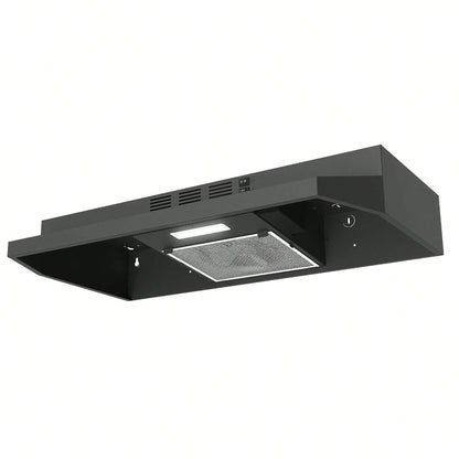 Range Hood 30 Inch Under Cabinet, Ducted/Ductless Convertible Kitchen Hood, Stainless Steel Vent Hood With LED Light,Under Cabinet Hood With 2 Speed Exhaust Fan,Black