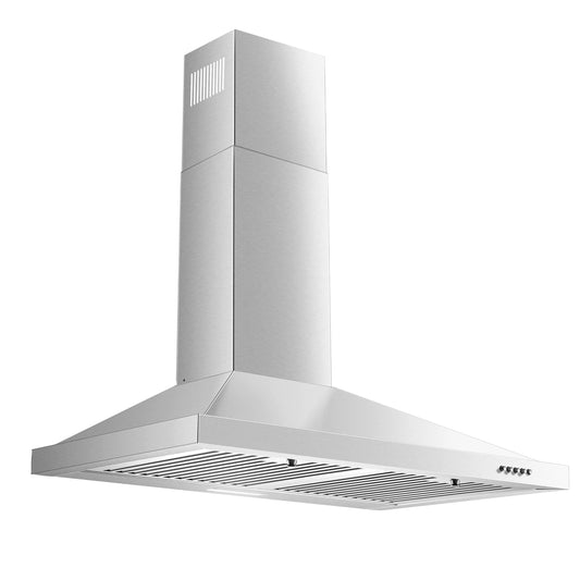 Range Hood 30 Inch, Wall Mount Range Hood Ducted/Ductless, Kitchen Hood In Stainless Steel, Vent Hood With Baffle Filters, 3 Speed Fan, Push Button Control, LED Light