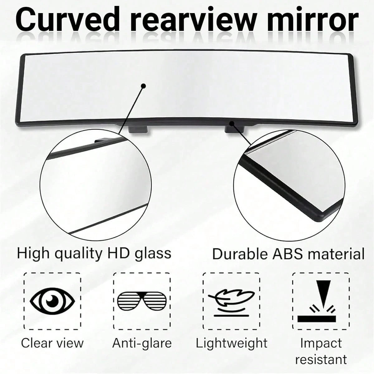 Rear View Mirror, Universal 11 Inch Panoramic Convex Interior Clip-On Wide Angle Mirror To Reduce Blind Spot Effectively For Car SUV Trucks-Clear