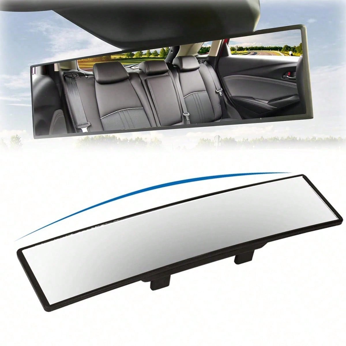Rear View Mirror, Universal 11 Inch Panoramic Convex Interior Clip-On Wide Angle Mirror To Reduce Blind Spot Effectively For Car SUV Trucks-Clear