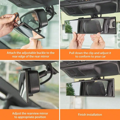 Rear View Mirror, Universal 11 Inch Panoramic Convex Interior Clip-On Wide Angle Mirror To Reduce Blind Spot Effectively For Car SUV Trucks-Clear