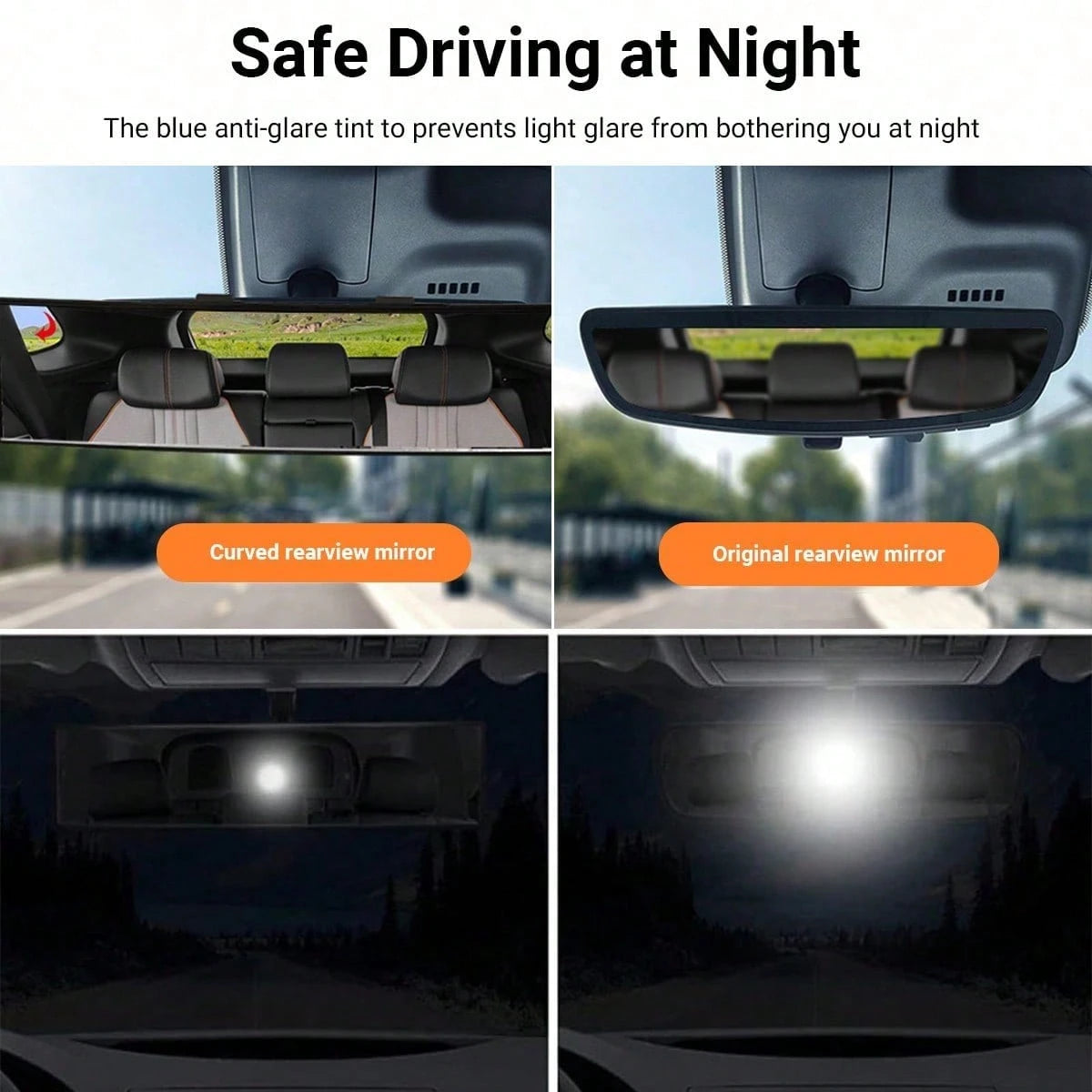Rear View Mirror, Universal 11 Inch Panoramic Convex Interior Clip-On Wide Angle Mirror To Reduce Blind Spot Effectively For Car SUV Trucks-Clear