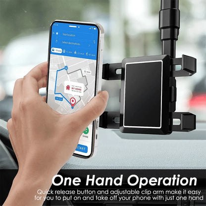Rearview Mirror Phone Holder For Car, 360° Rotating Rear View Mount With Adjustable Arm Length, Car Phone Mount Compatible With 3-7" Cellphones