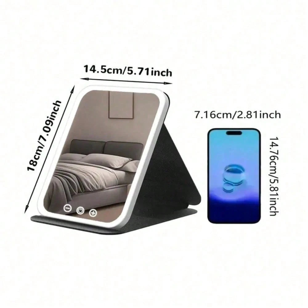 Rechargeable LED Travel Makeup Mirror Three Lighting Modes Touch-Sensitive Controls Adjustable Brightness USB Charging Cable Portable Design Christmas Gift