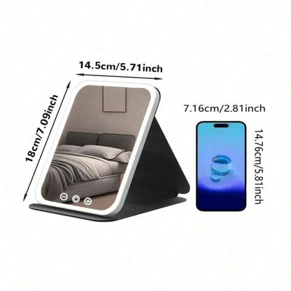 Rechargeable LED Travel Makeup Mirror Three Lighting Modes Touch-Sensitive Controls Adjustable Brightness USB Charging Cable Portable Design Christmas Gift
