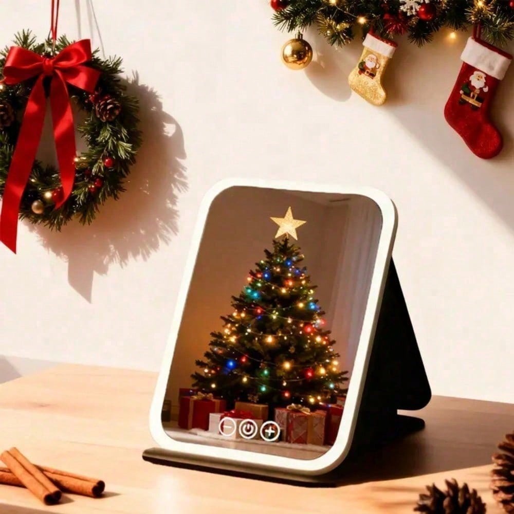 Rechargeable LED Travel Makeup Mirror Three Lighting Modes Touch-Sensitive Controls Adjustable Brightness USB Charging Cable Portable Design Christmas Gift