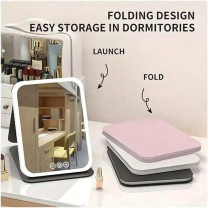 Rechargeable LED Travel Makeup Mirror Three Lighting Modes Touch-Sensitive Controls Adjustable Brightness USB Charging Cable Portable Design Christmas Gift