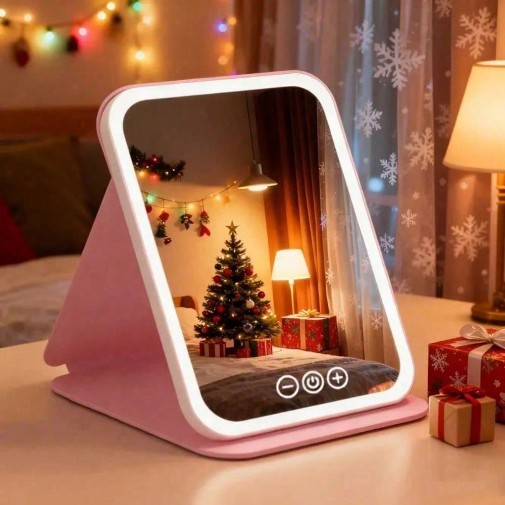 Rechargeable LED Travel Makeup Mirror Three Lighting Modes Touch-Sensitive Controls Adjustable Brightness USB Charging Cable Portable Design Christmas Gift