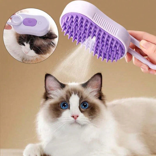Rechargeable Pet Grooming Brush- 3-In-1 Rechargeable Cat/Dog Grooming Brush With Anti-Static Steam Function, USB Powered Massage & Deshedding, Ergonomic Handle, Pet Grooming