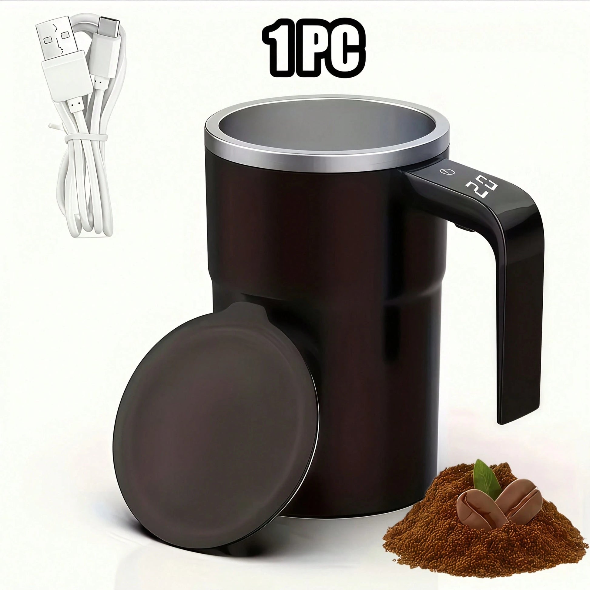 Rechargeable Self-Stirring Coffee Mug, Automatic Magnetic Stirring With Temperature Display, Made Of 304 Stainless Steel, Ideal For Milk & Cocoa In Office, Kitchen, Travel And Summer Use