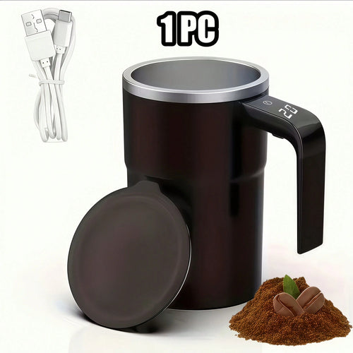 Rechargeable Self-Stirring Coffee Mug, Automatic Magnetic Stirring With Temperature Display, Made Of 304 Stainless Steel, Ideal For Milk & Cocoa In Office, Kitchen, Travel And Summer Use