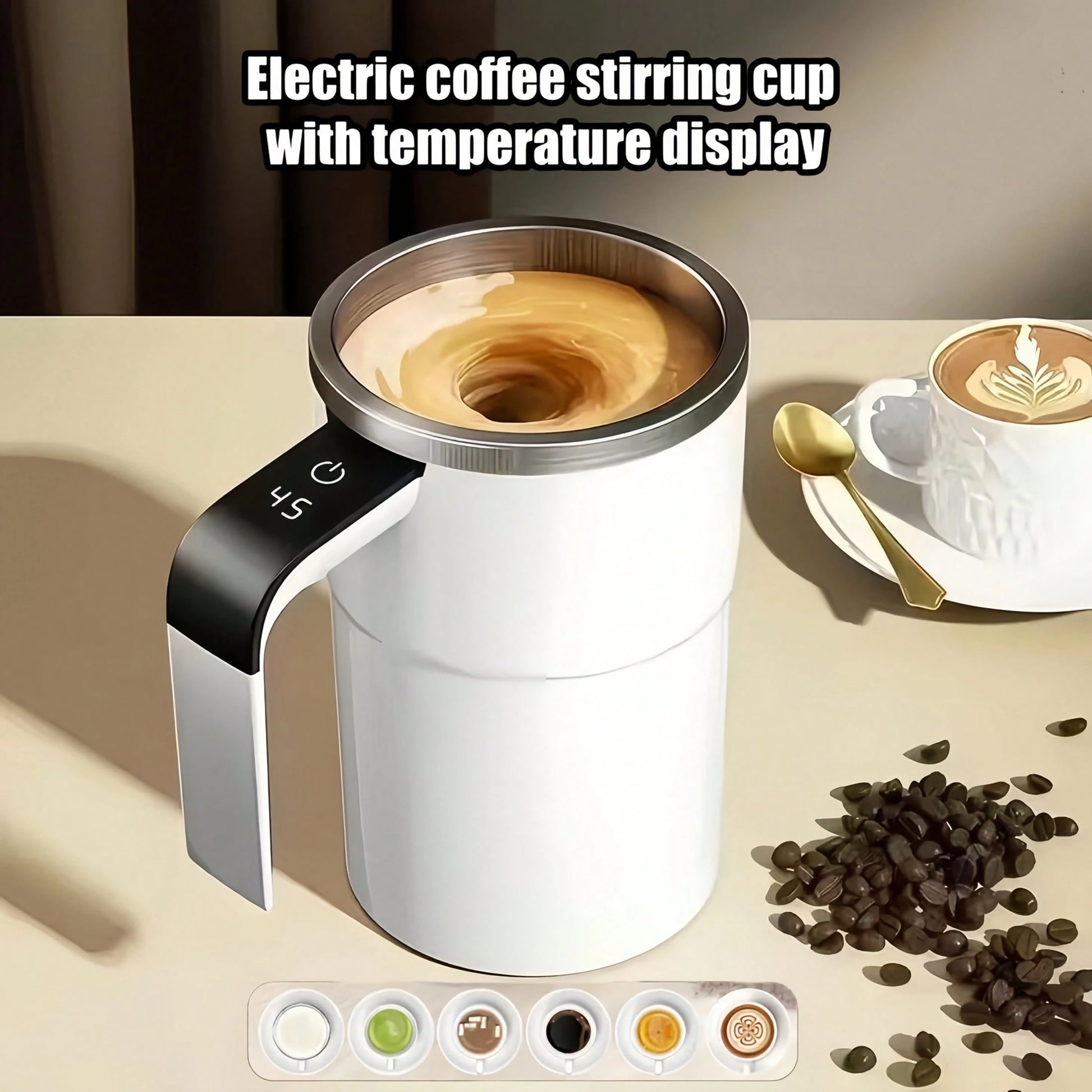 Rechargeable Self-Stirring Coffee Mug, Automatic Magnetic Stirring With Temperature Display, Made Of 304 Stainless Steel, Ideal For Milk & Cocoa In Office, Kitchen, Travel And Summer Use