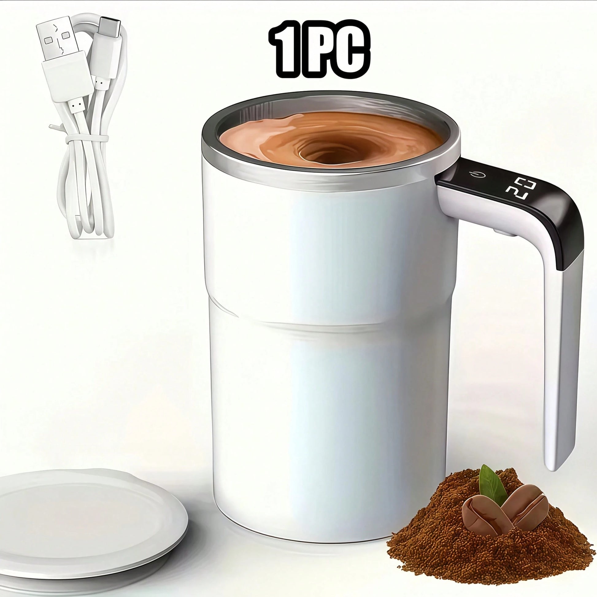 Rechargeable Self-Stirring Coffee Mug, Automatic Magnetic Stirring With Temperature Display, Made Of 304 Stainless Steel, Ideal For Milk & Cocoa In Office, Kitchen, Travel And Summer Use