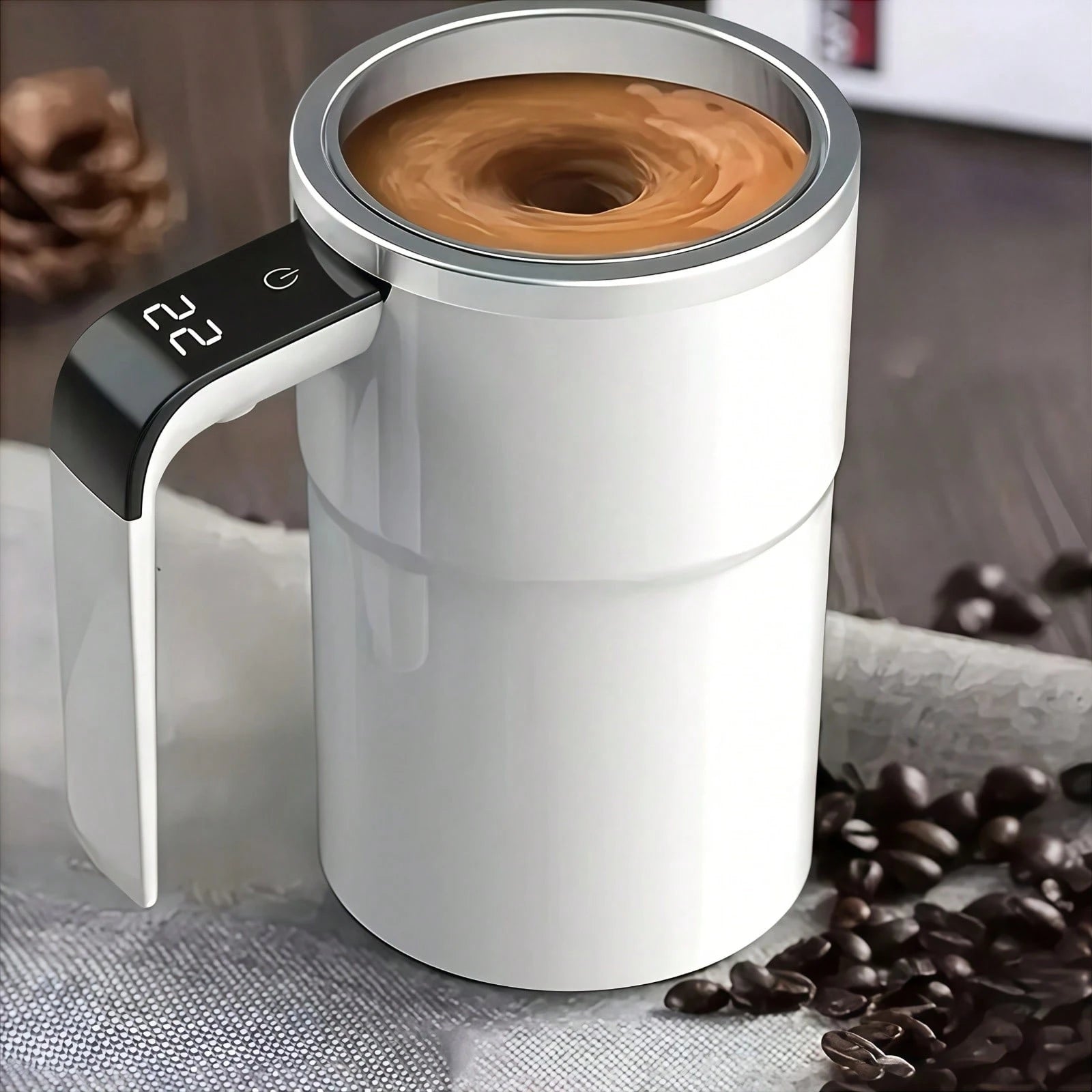 Rechargeable Self-Stirring Coffee Mug, Automatic Magnetic Stirring With Temperature Display, Made Of 304 Stainless Steel, Ideal For Milk & Cocoa In Office, Kitchen, Travel And Summer Use