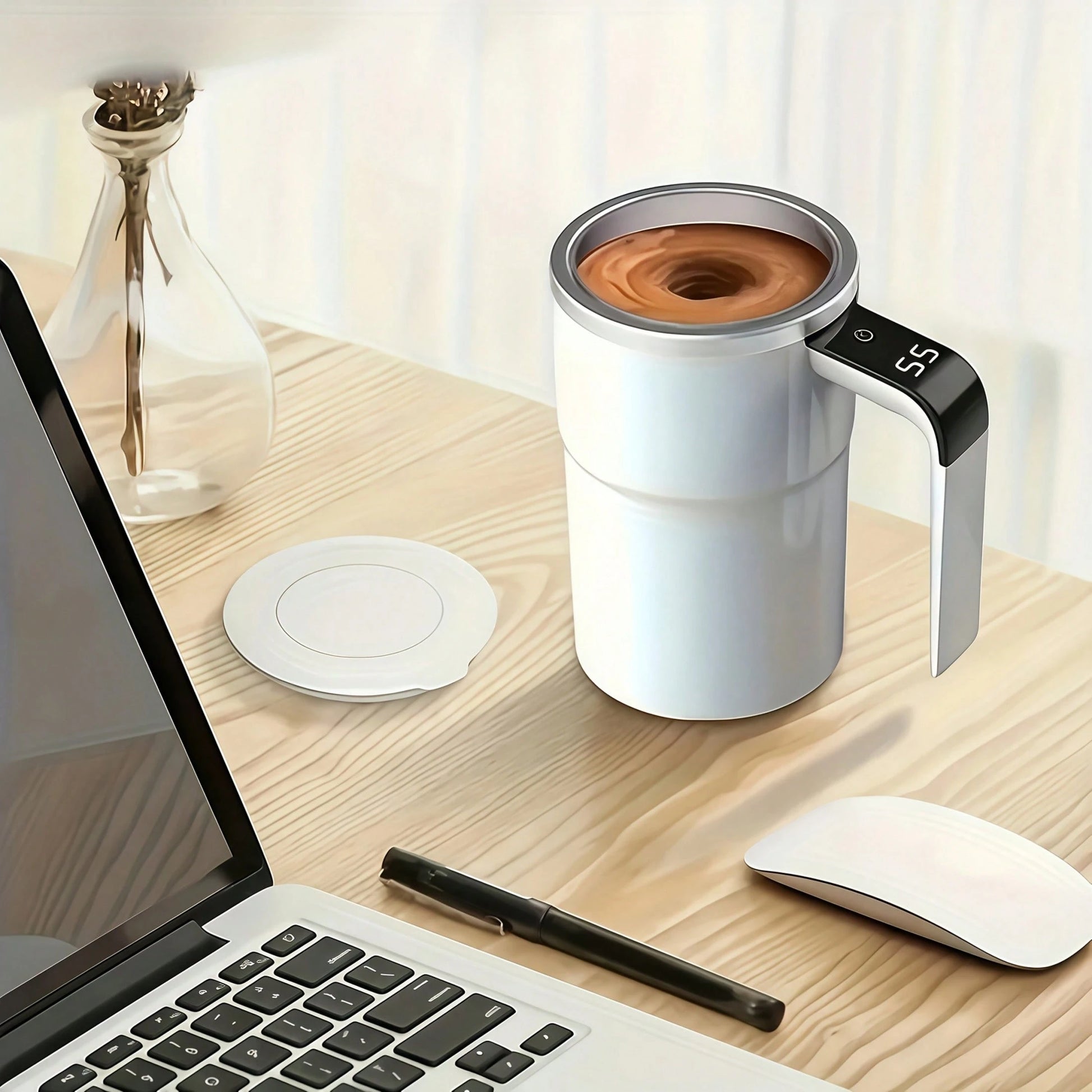 Rechargeable Self-Stirring Coffee Mug, Automatic Magnetic Stirring With Temperature Display, Made Of 304 Stainless Steel, Ideal For Milk & Cocoa In Office, Kitchen, Travel And Summer Use