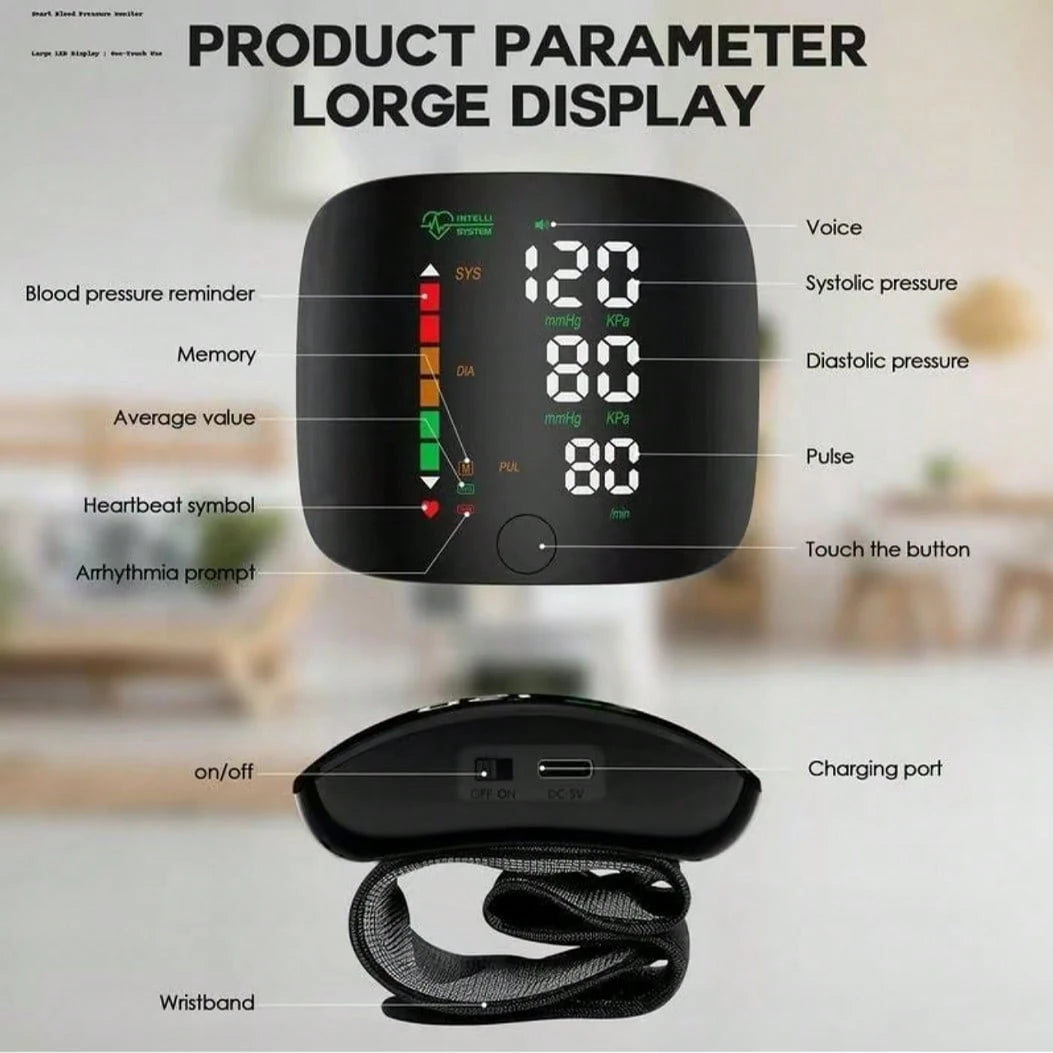 Rechargeable Wrist Blood Pressure Monitor, Automatic Electric Intelligent Blood Pressure Measuring Instrument, Can Retain Measurement Data, Can Measure The Blood Pressure Of 2 People, Rechargeable Tou