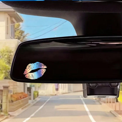 Red Lip Gloss Fantasy Cartoon Theme Self-Adhesive Mirror Stickers, Glossy Asymmetrical Shape, Suitable For Car, Motorcycle, Laptop And Glass Surface Decoration