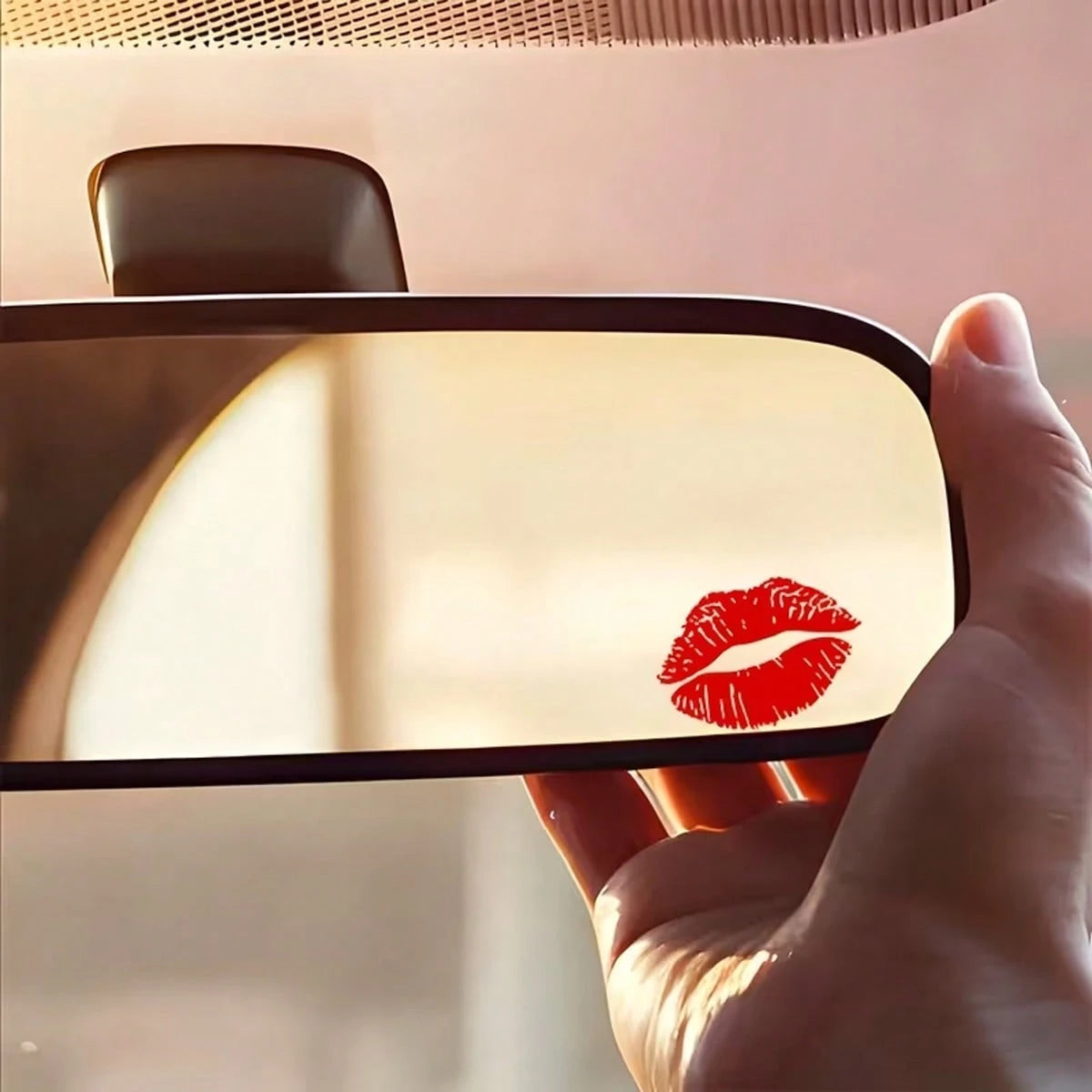 Red Lip Gloss Fantasy Cartoon Theme Self-Adhesive Mirror Stickers, Glossy Asymmetrical Shape, Suitable For Car, Motorcycle, Laptop And Glass Surface Decoration