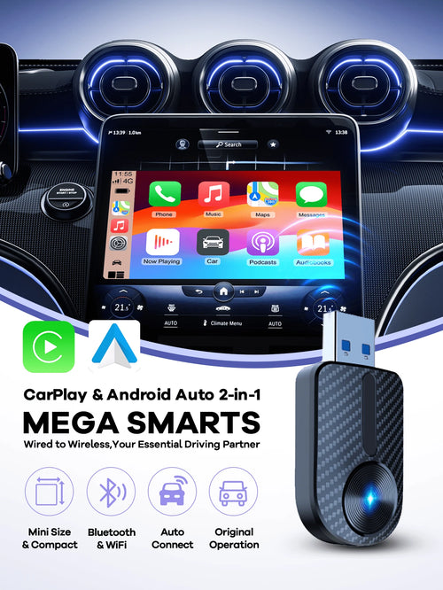 REMAX 2-In-1 Wireless CarPlay & Android Auto Adapter; Plug & Play Compatible With IPhone/Android; Lag-Free Connection; Mini Size With Extension USB-C/Type-C; Fits 900+ Cars