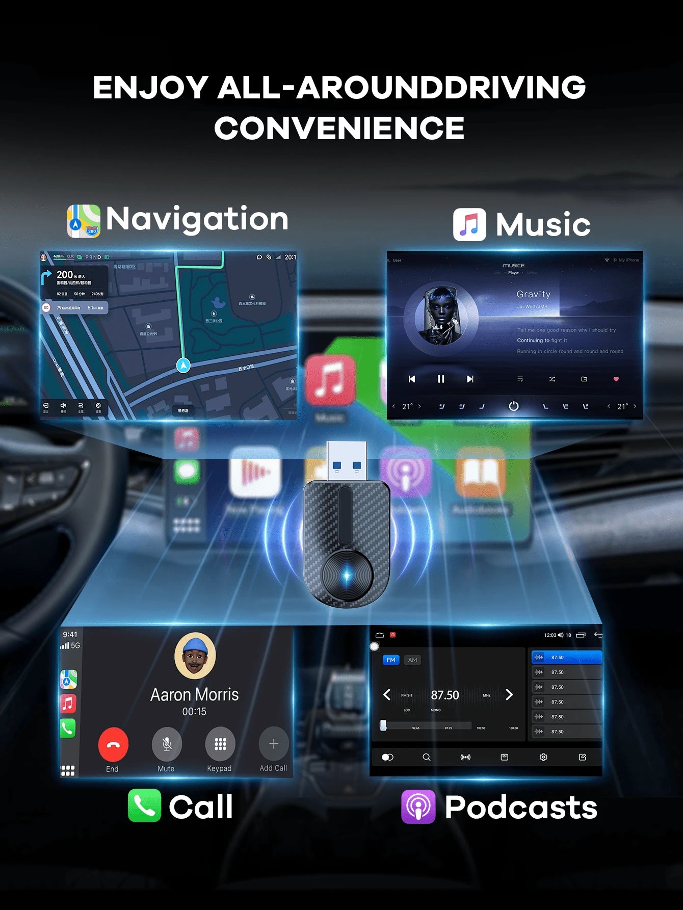 REMAX 2-In-1 Wireless CarPlay & Android Auto Adapter; Plug & Play Compatible With IPhone/Android; Lag-Free Connection; Mini Size With Extension USB-C/Type-C; Fits 900+ Cars